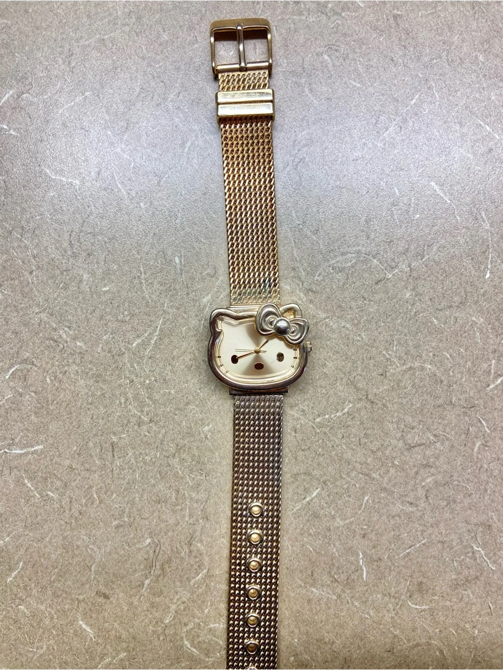 Sanrio Hello Kitty Gold Tone Mesh Bracelet Watch